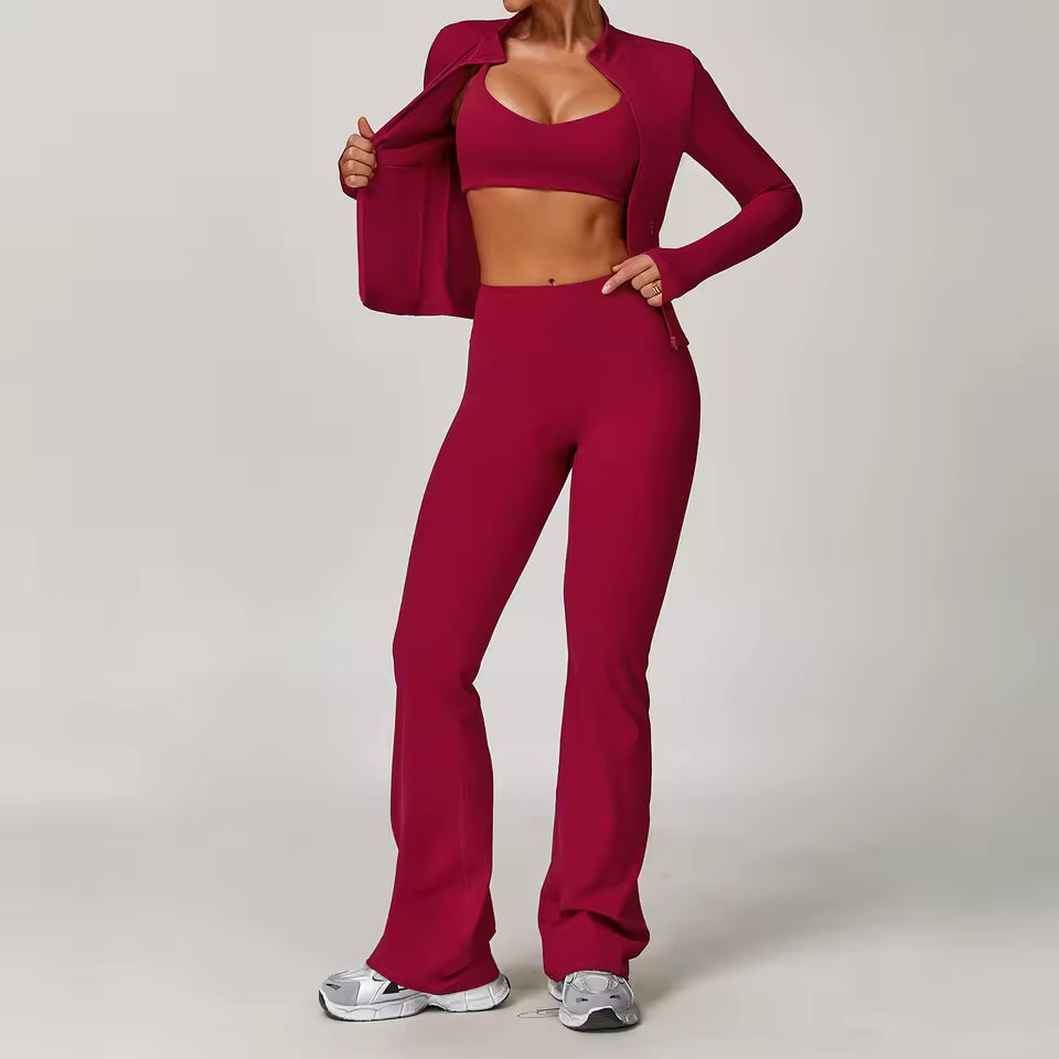 3PCS Yoga Suit Sports Set Gym Set Women Tracksuit Running Workout Clothes Long Sleeve Sports Bra Athletic Wear Yoga Clothing